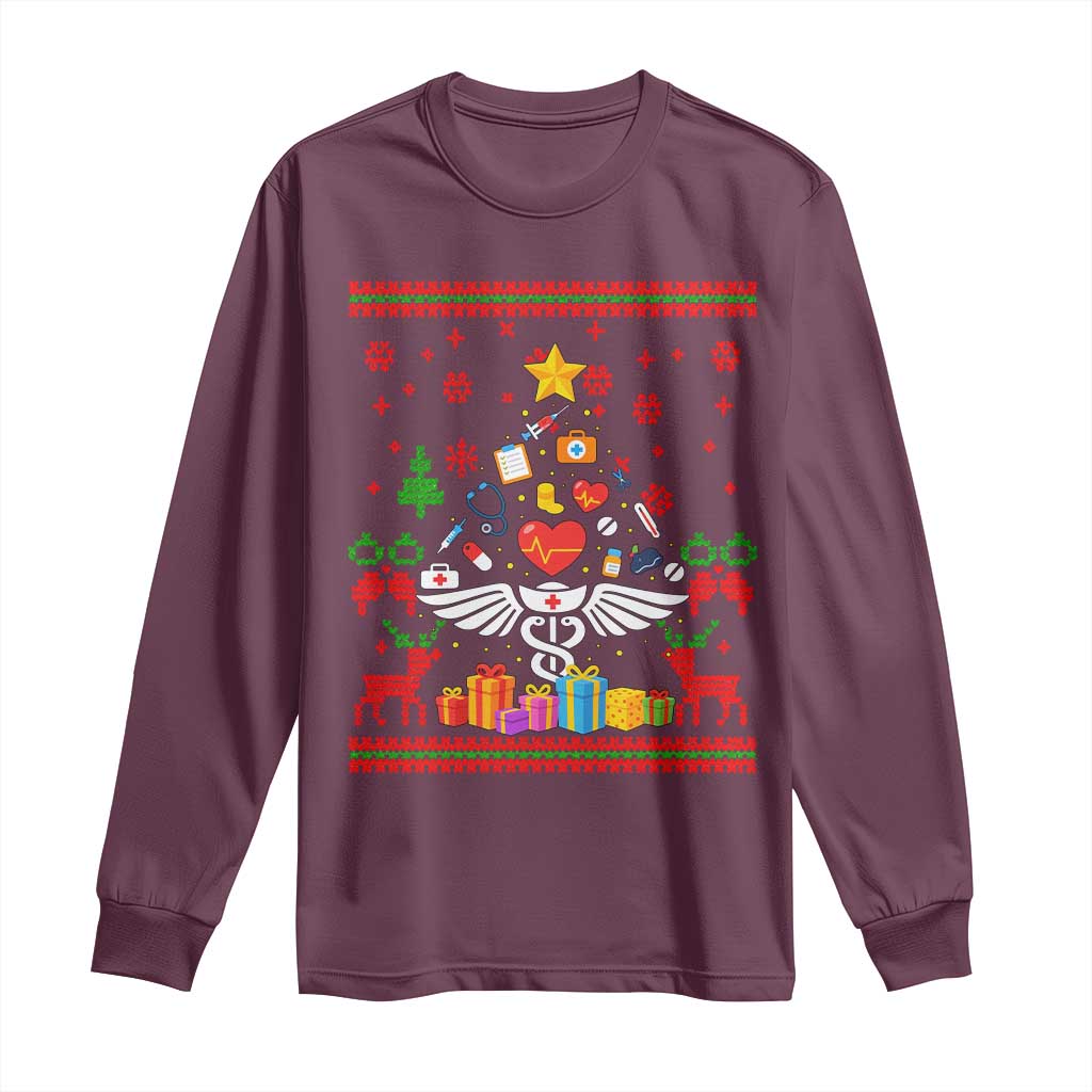 Funny Christmas Healthcare Worker Long Sleeve Shirt Nurses And Doctors Pine Tree - Wonder Print Shop