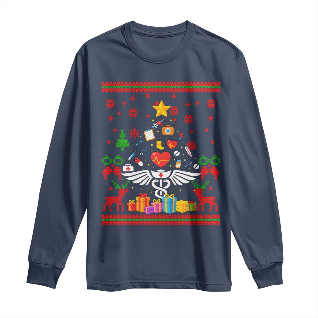 Funny Christmas Healthcare Worker Long Sleeve Shirt Nurses And Doctors Pine Tree - Wonder Print Shop