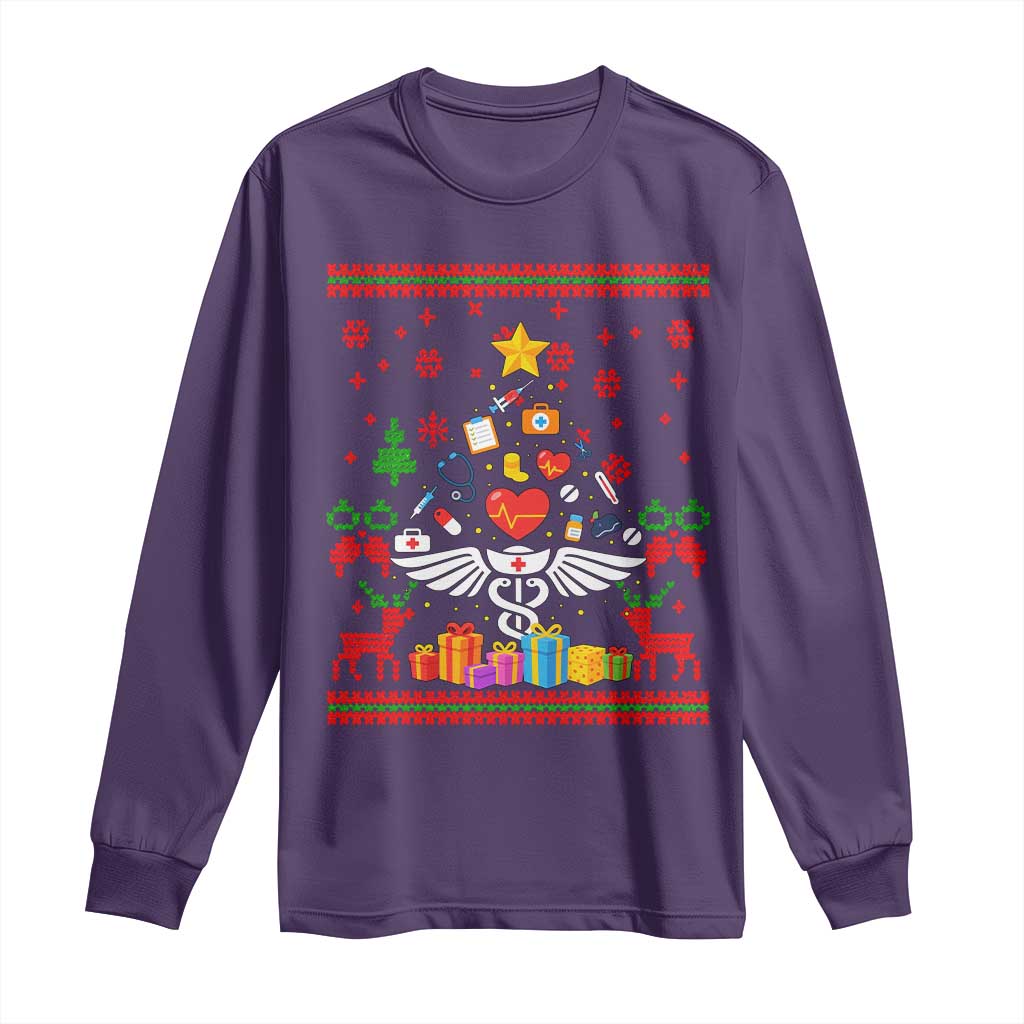 Funny Christmas Healthcare Worker Long Sleeve Shirt Nurses And Doctors Pine Tree - Wonder Print Shop