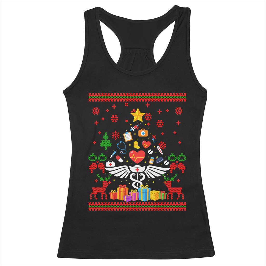 Funny Christmas Healthcare Worker Racerback Tank Top Nurses And Doctors Pine Tree - Wonder Print Shop