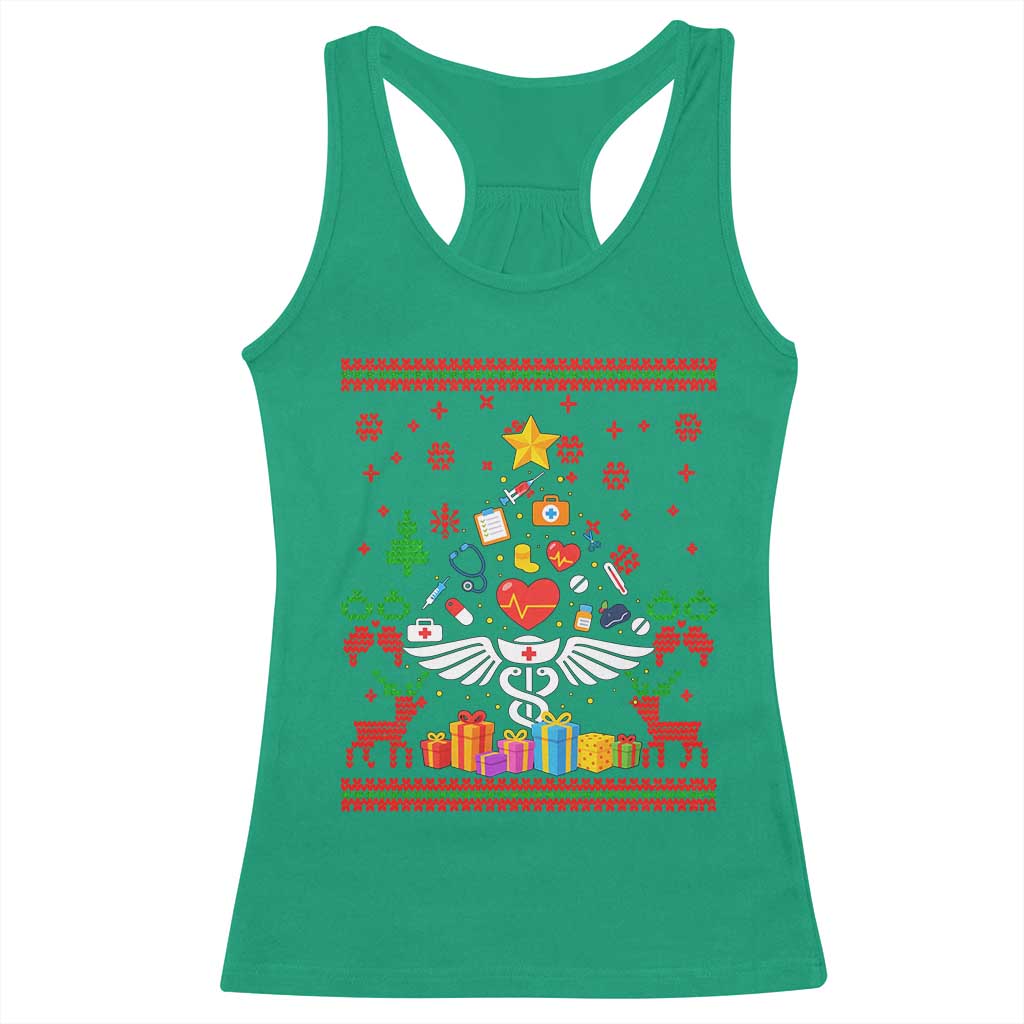 Funny Christmas Healthcare Worker Racerback Tank Top Nurses And Doctors Pine Tree - Wonder Print Shop