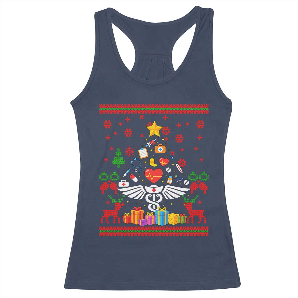 Funny Christmas Healthcare Worker Racerback Tank Top Nurses And Doctors Pine Tree - Wonder Print Shop