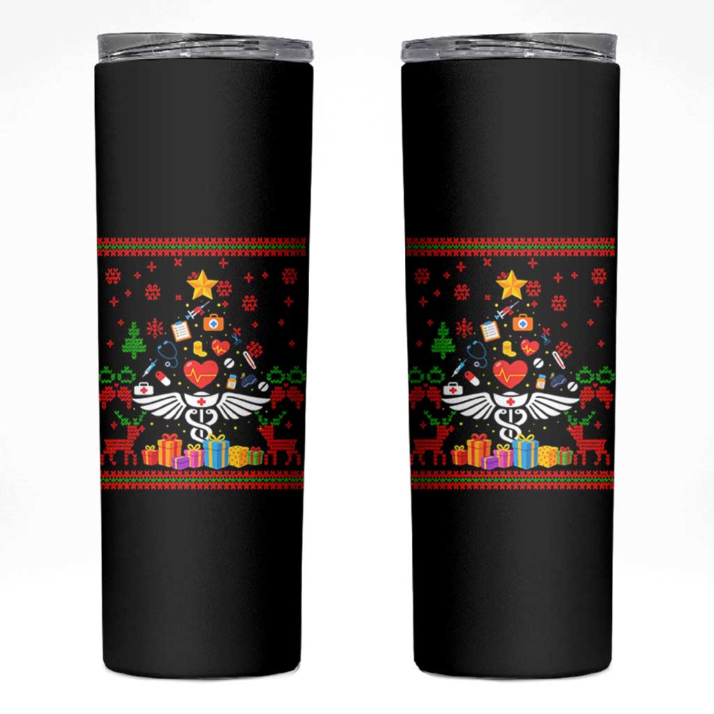Funny Christmas Healthcare Worker Skinny Tumbler Nurses And Doctors Pine Tree