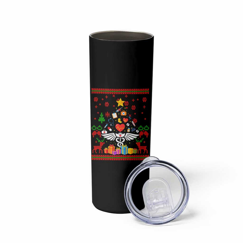 Funny Christmas Healthcare Worker Skinny Tumbler Nurses And Doctors Pine Tree