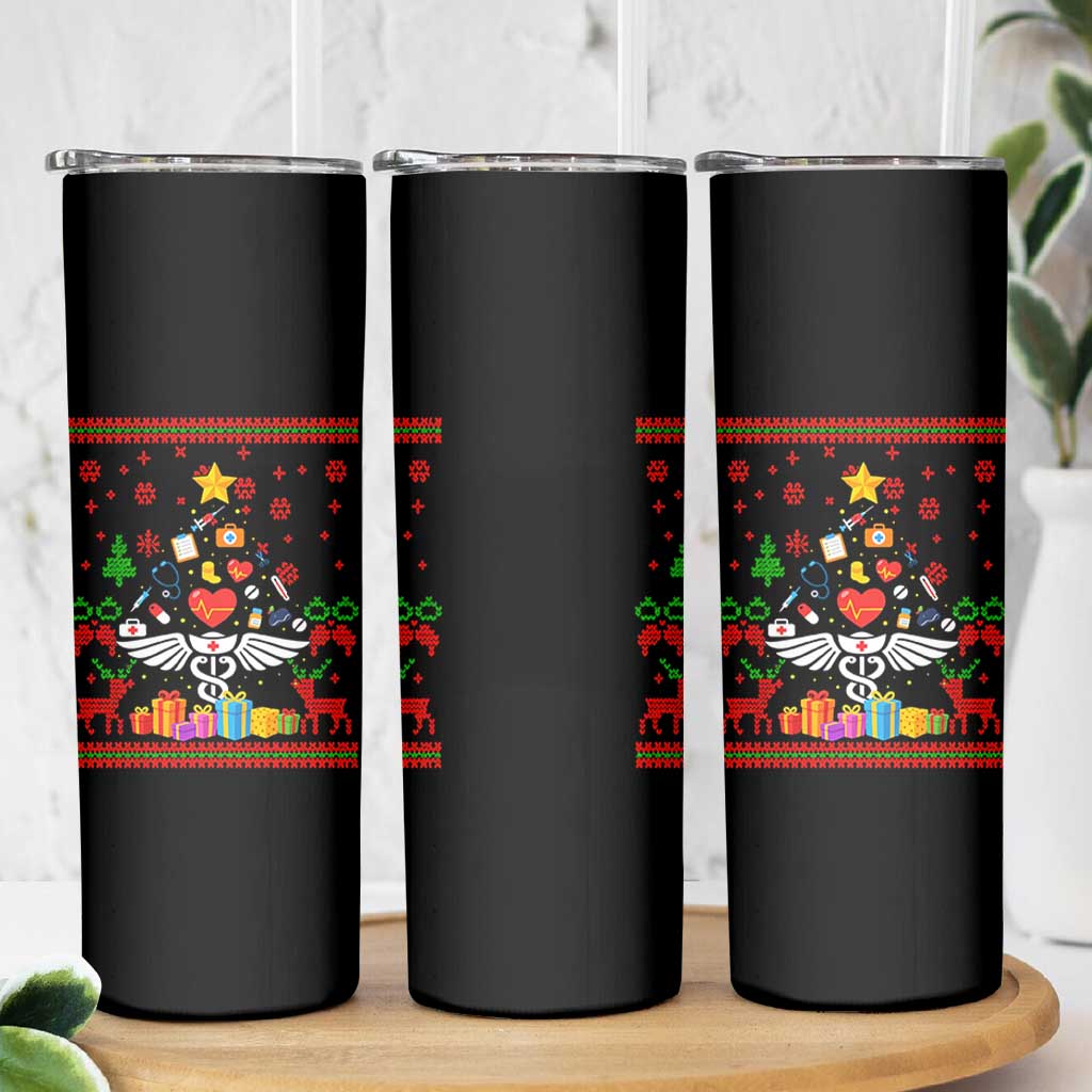 Funny Christmas Healthcare Worker Skinny Tumbler Nurses And Doctors Pine Tree