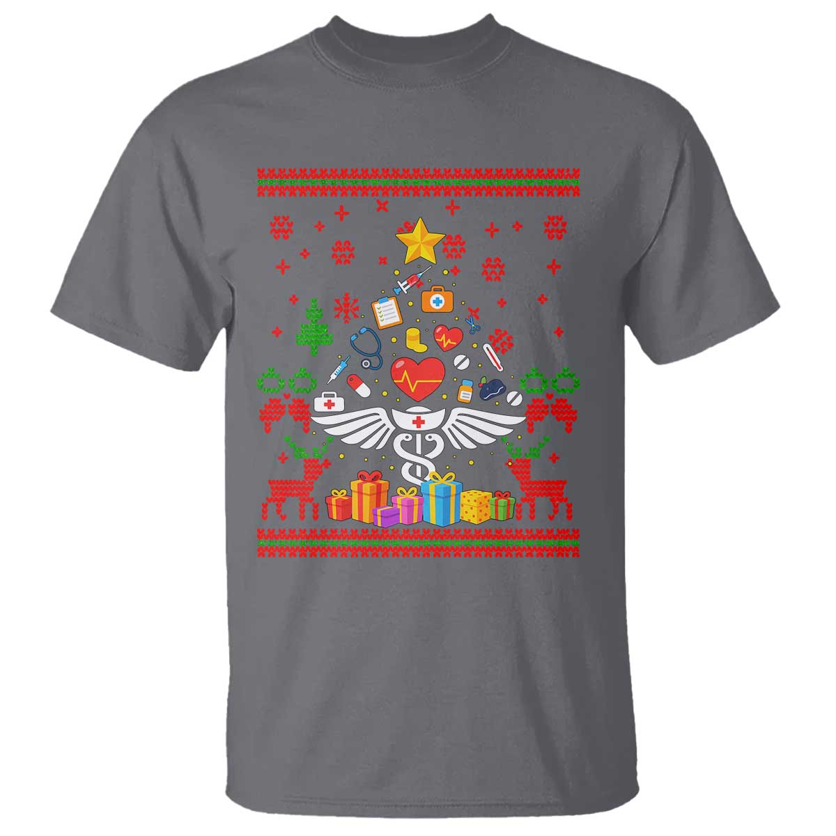 Funny Christmas Healthcare Worker T Shirt Nurses And Doctors Pine Tree - Wonder Print Shop