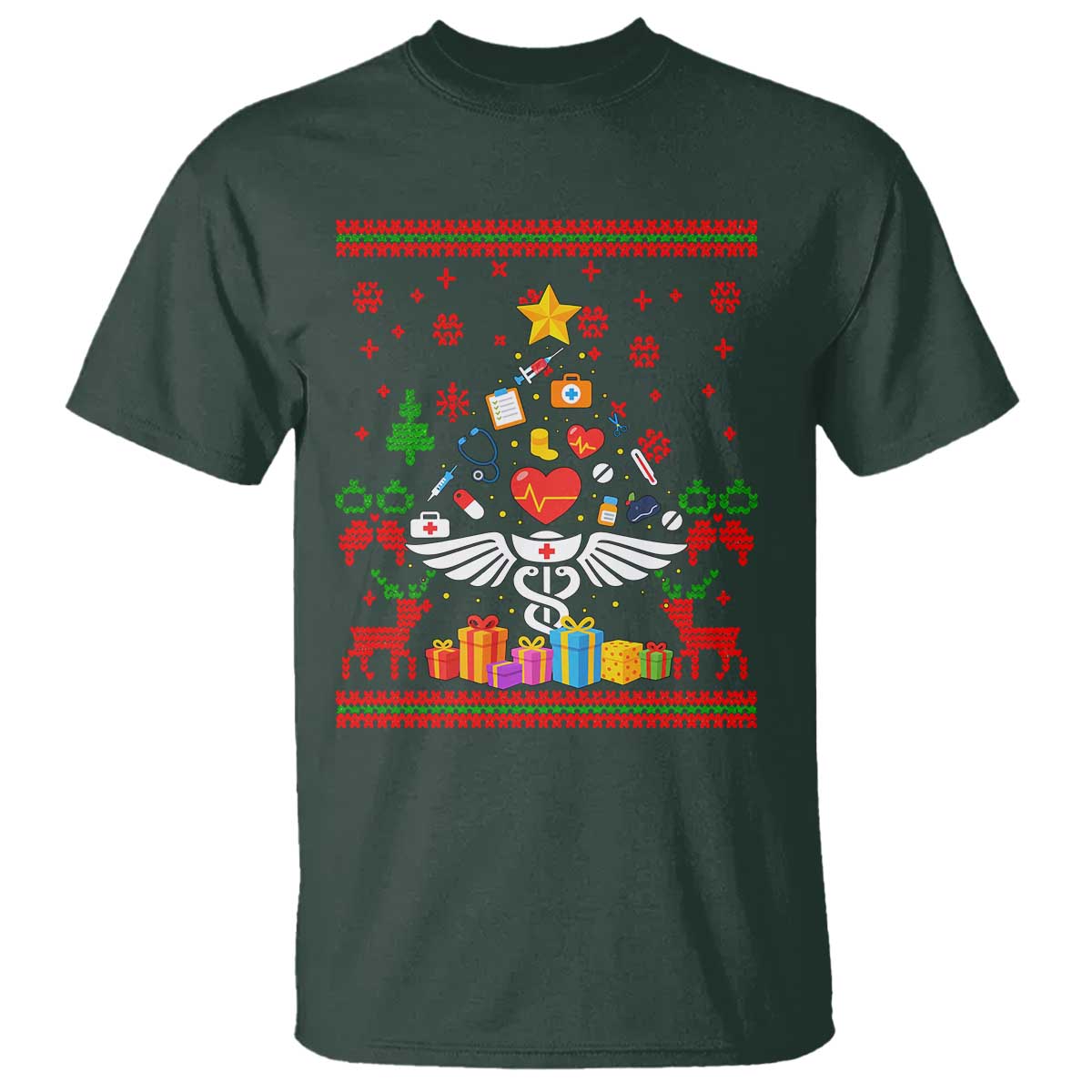 Funny Christmas Healthcare Worker T Shirt Nurses And Doctors Pine Tree - Wonder Print Shop
