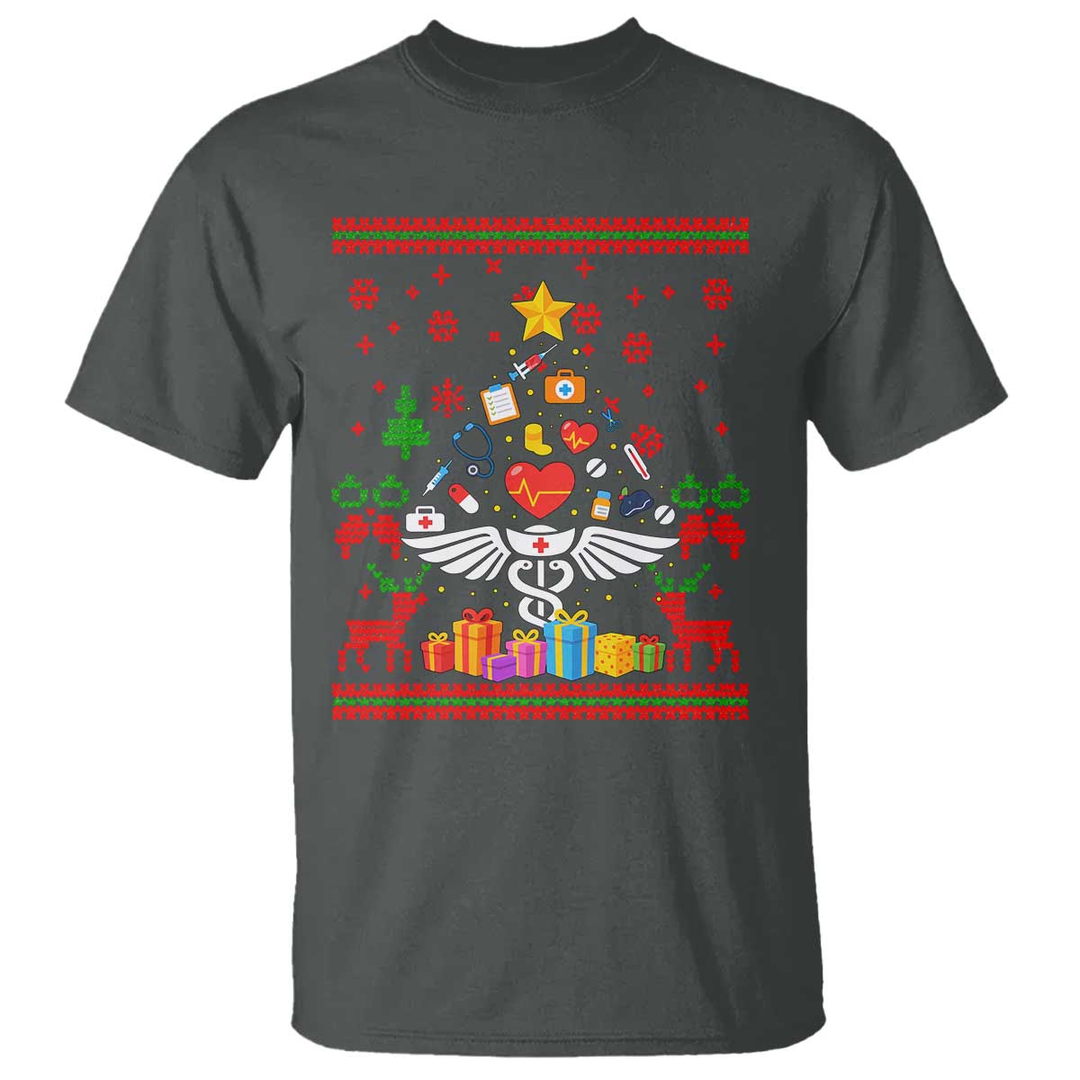 Funny Christmas Healthcare Worker T Shirt Nurses And Doctors Pine Tree - Wonder Print Shop