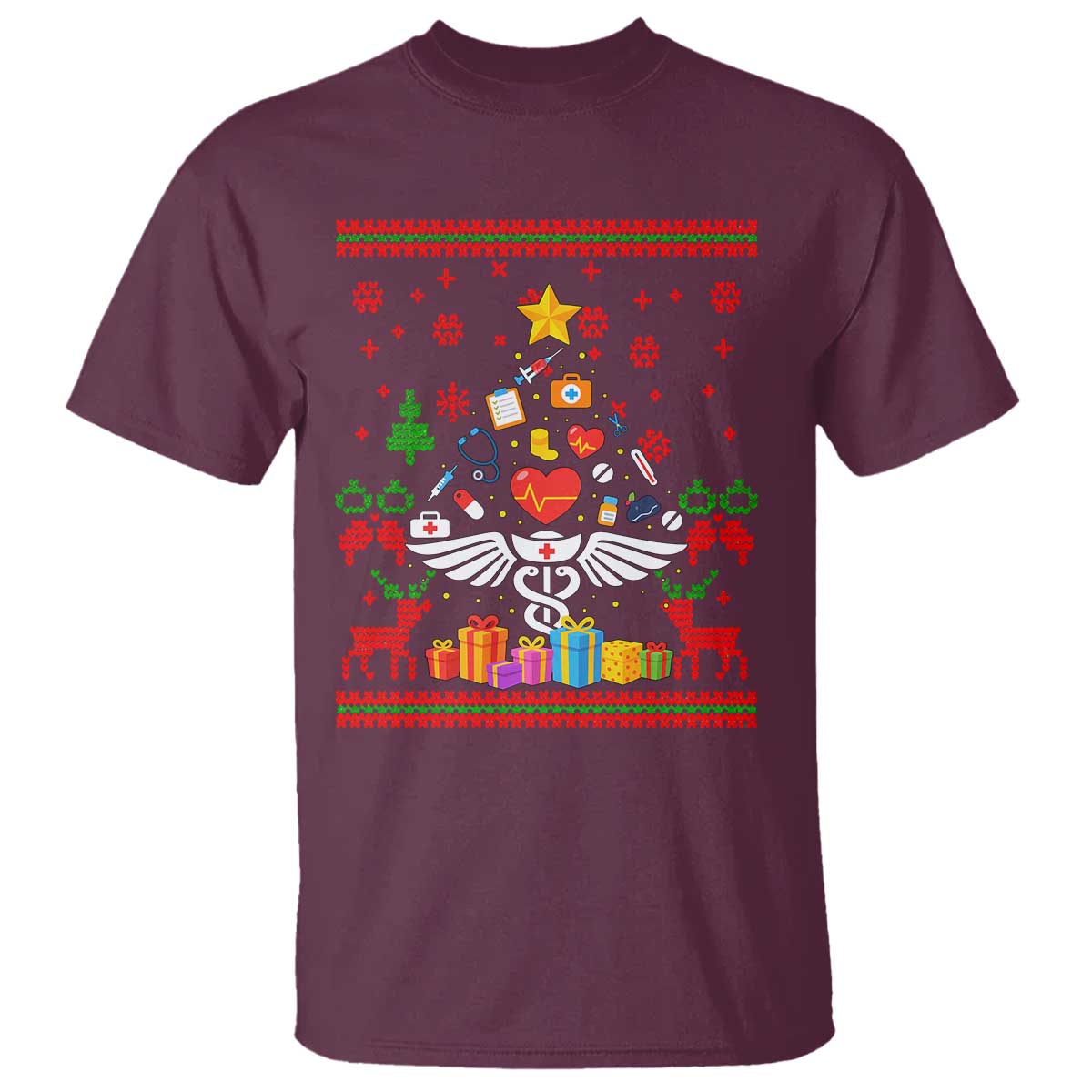 Funny Christmas Healthcare Worker T Shirt Nurses And Doctors Pine Tree - Wonder Print Shop