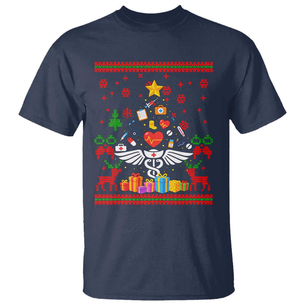 Funny Christmas Healthcare Worker T Shirt Nurses And Doctors Pine Tree - Wonder Print Shop