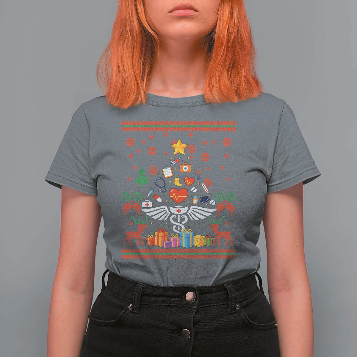Funny Christmas Healthcare Worker T Shirt For Women Nurses And Doctors Pine Tree - Wonder Print Shop