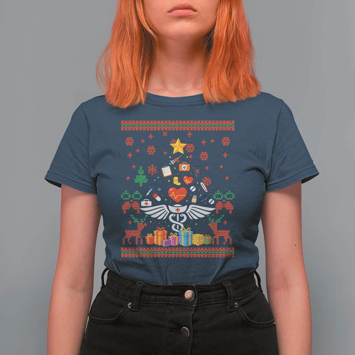 Funny Christmas Healthcare Worker T Shirt For Women Nurses And Doctors Pine Tree - Wonder Print Shop