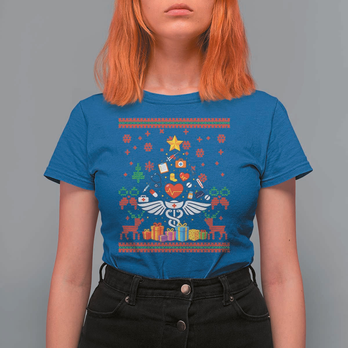Funny Christmas Healthcare Worker T Shirt For Women Nurses And Doctors Pine Tree - Wonder Print Shop