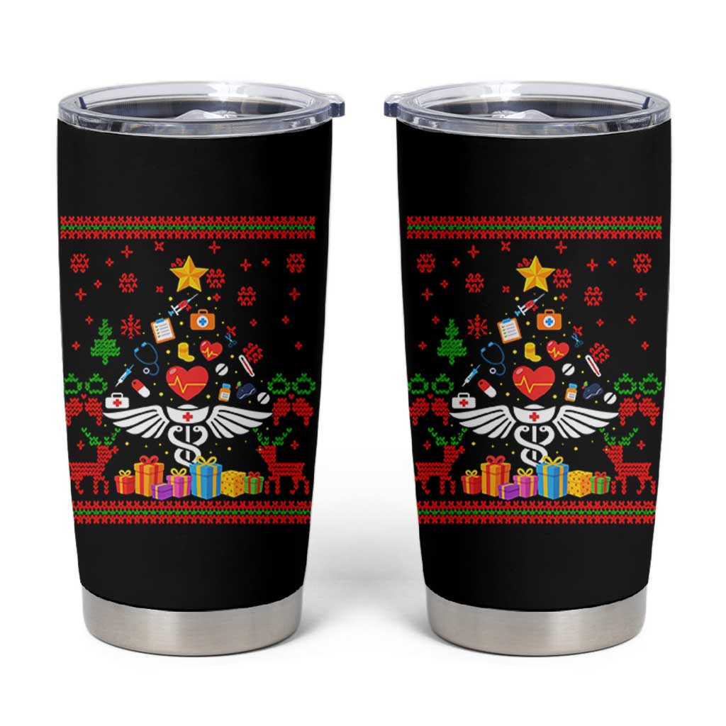 Funny Christmas Healthcare Worker Tumbler Cup Nurses And Doctors Pine Tree