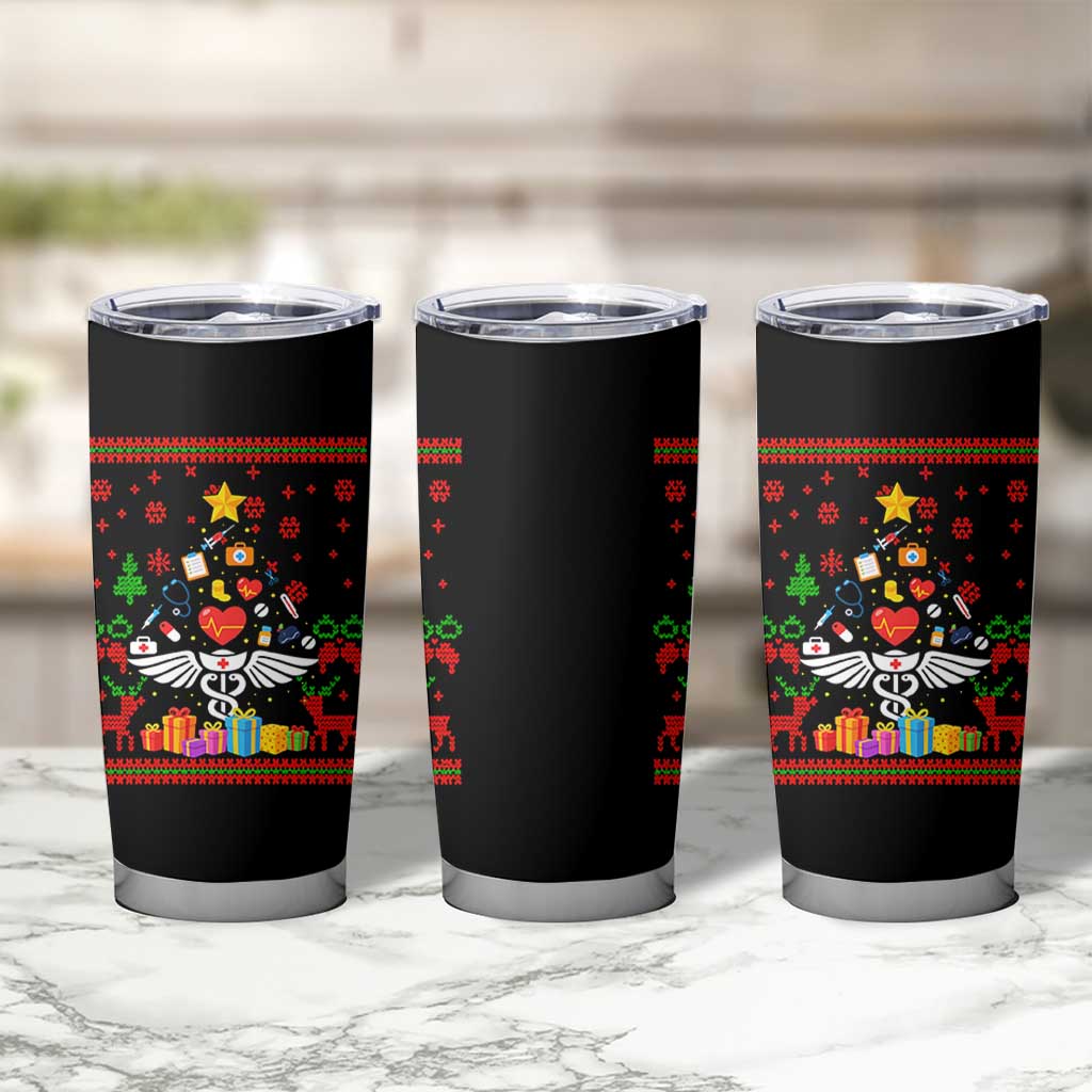 Funny Christmas Healthcare Worker Tumbler Cup Nurses And Doctors Pine Tree