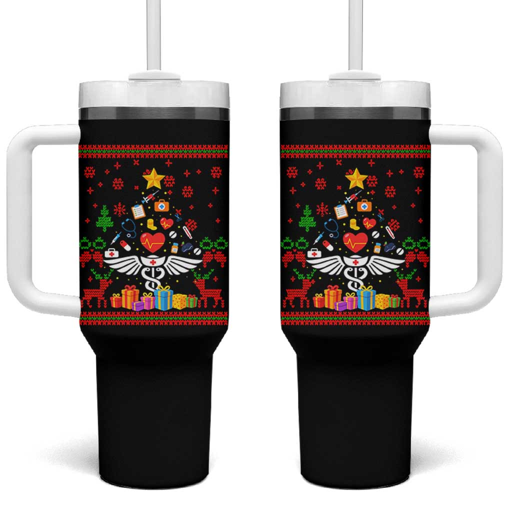 Funny Christmas Healthcare Worker Tumbler With Handle Nurses And Doctors Pine Tree