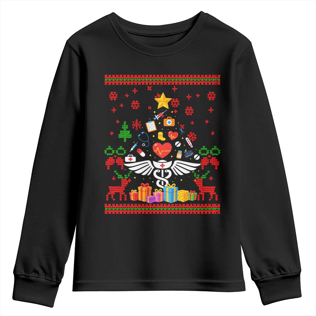 Funny Christmas Healthcare Worker Youth Sweatshirt Nurses And Doctors Pine Tree - Wonder Print Shop
