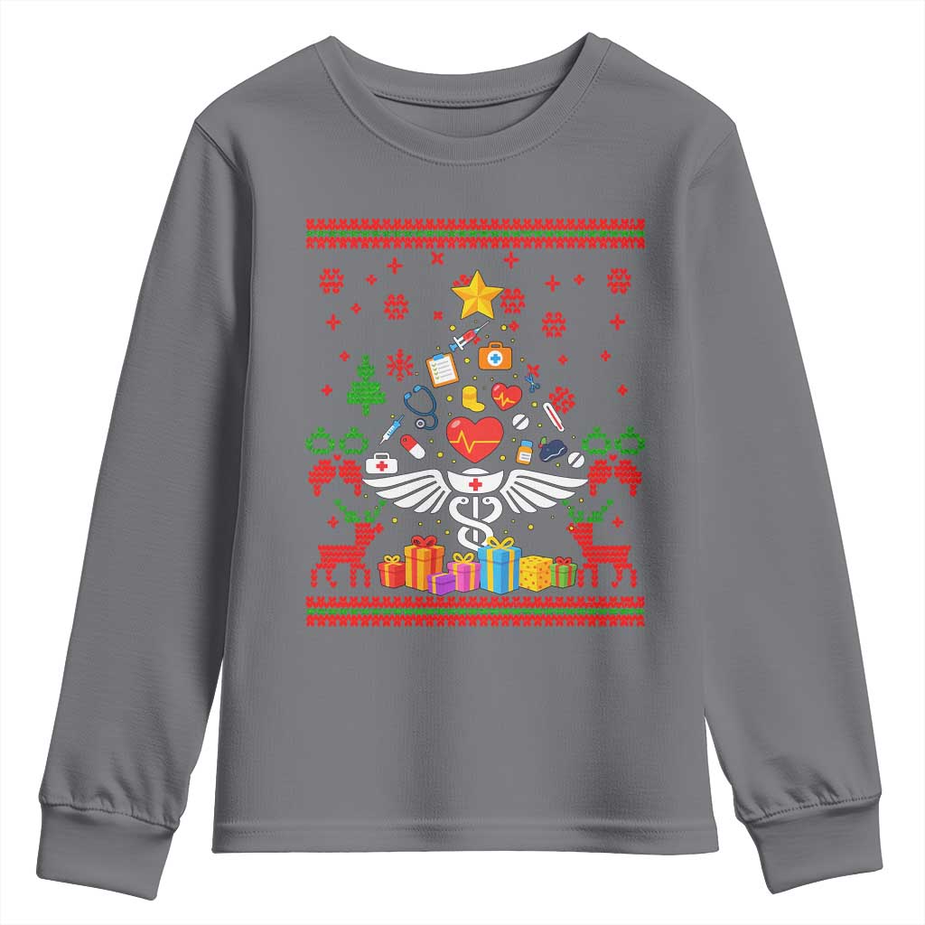 Funny Christmas Healthcare Worker Youth Sweatshirt Nurses And Doctors Pine Tree - Wonder Print Shop