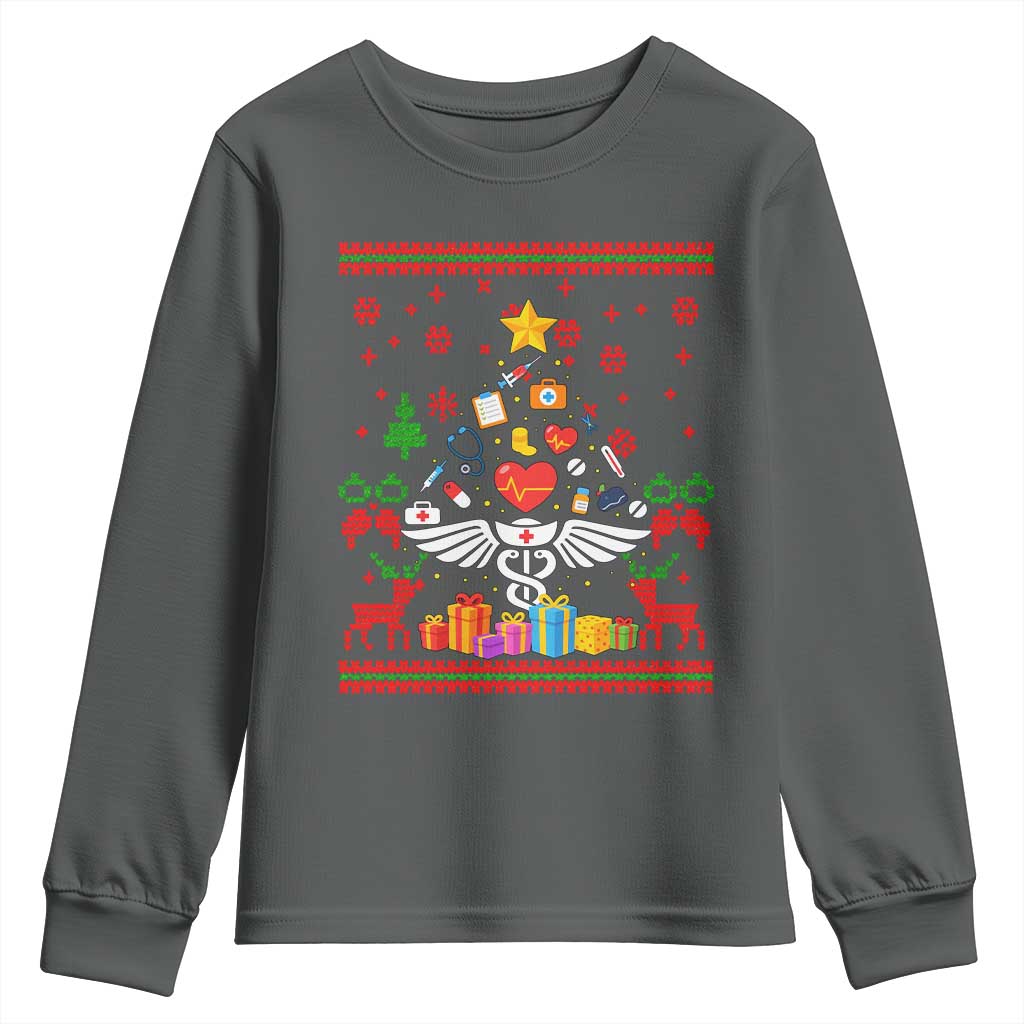 Funny Christmas Healthcare Worker Youth Sweatshirt Nurses And Doctors Pine Tree - Wonder Print Shop