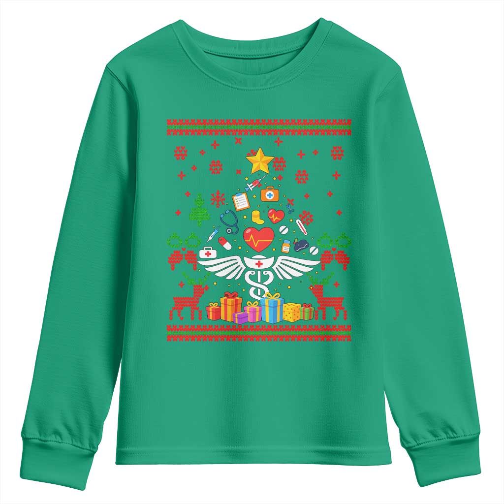 Funny Christmas Healthcare Worker Youth Sweatshirt Nurses And Doctors Pine Tree - Wonder Print Shop