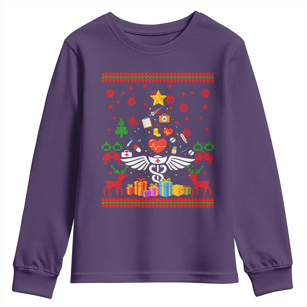 Funny Christmas Healthcare Worker Youth Sweatshirt Nurses And Doctors Pine Tree - Wonder Print Shop