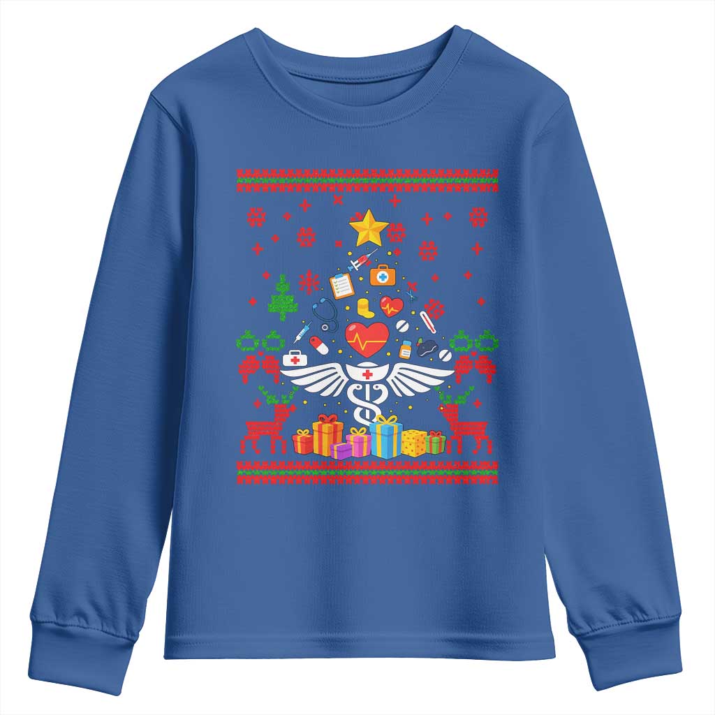 Funny Christmas Healthcare Worker Youth Sweatshirt Nurses And Doctors Pine Tree - Wonder Print Shop