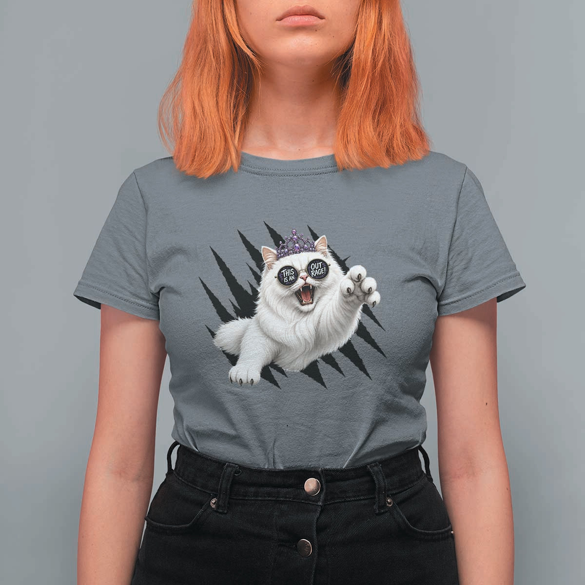 Funny Princess Cat With Featuring Scratch Effect Printed T Shirt For Women This Is An Outrage