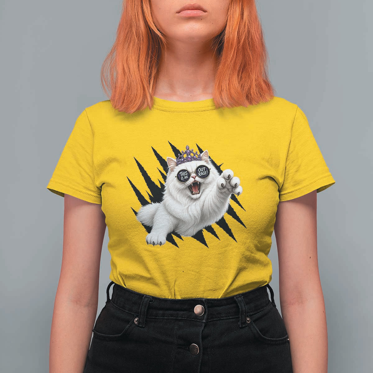 Funny Princess Cat With Featuring Scratch Effect Printed T Shirt For Women This Is An Outrage