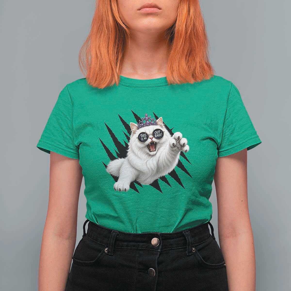 Funny Princess Cat With Featuring Scratch Effect Printed T Shirt For Women This Is An Outrage
