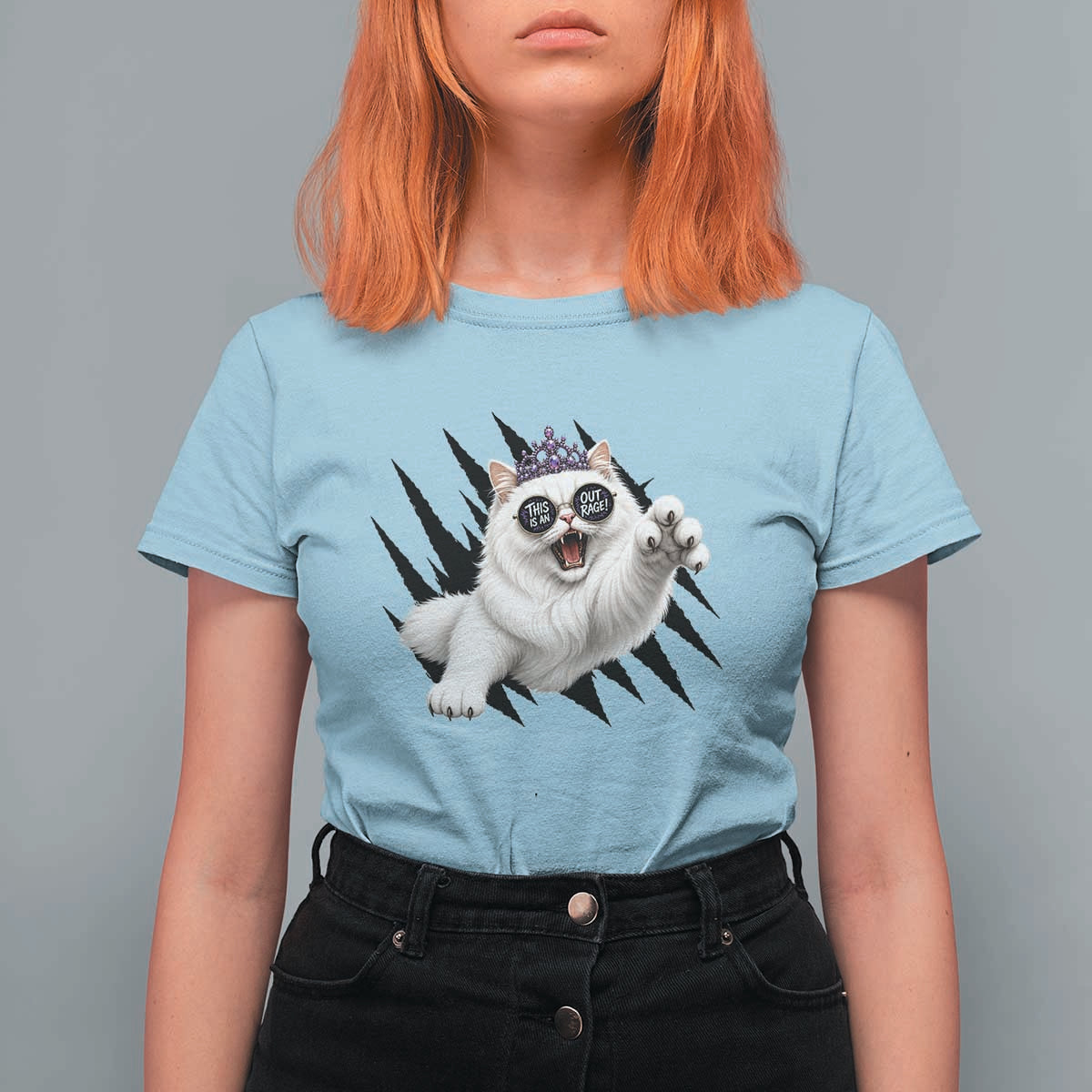 Funny Princess Cat With Featuring Scratch Effect Printed T Shirt For Women This Is An Outrage