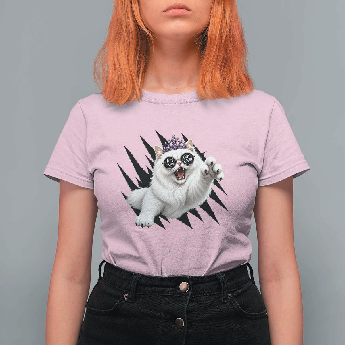 Funny Princess Cat With Featuring Scratch Effect Printed T Shirt For Women This Is An Outrage