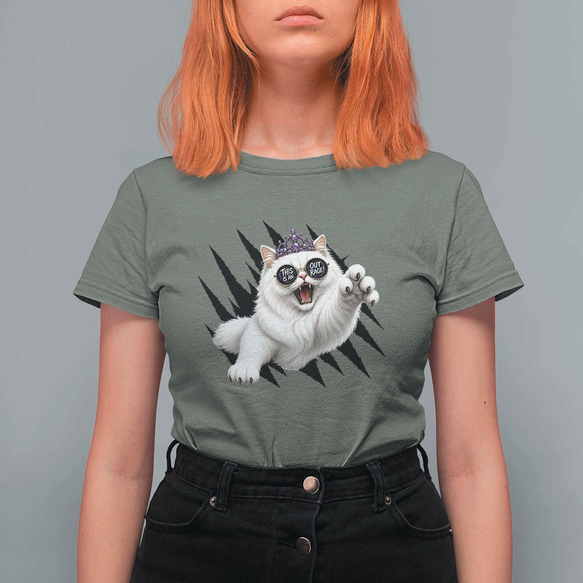 Funny Princess Cat With Featuring Scratch Effect Printed T Shirt For Women This Is An Outrage