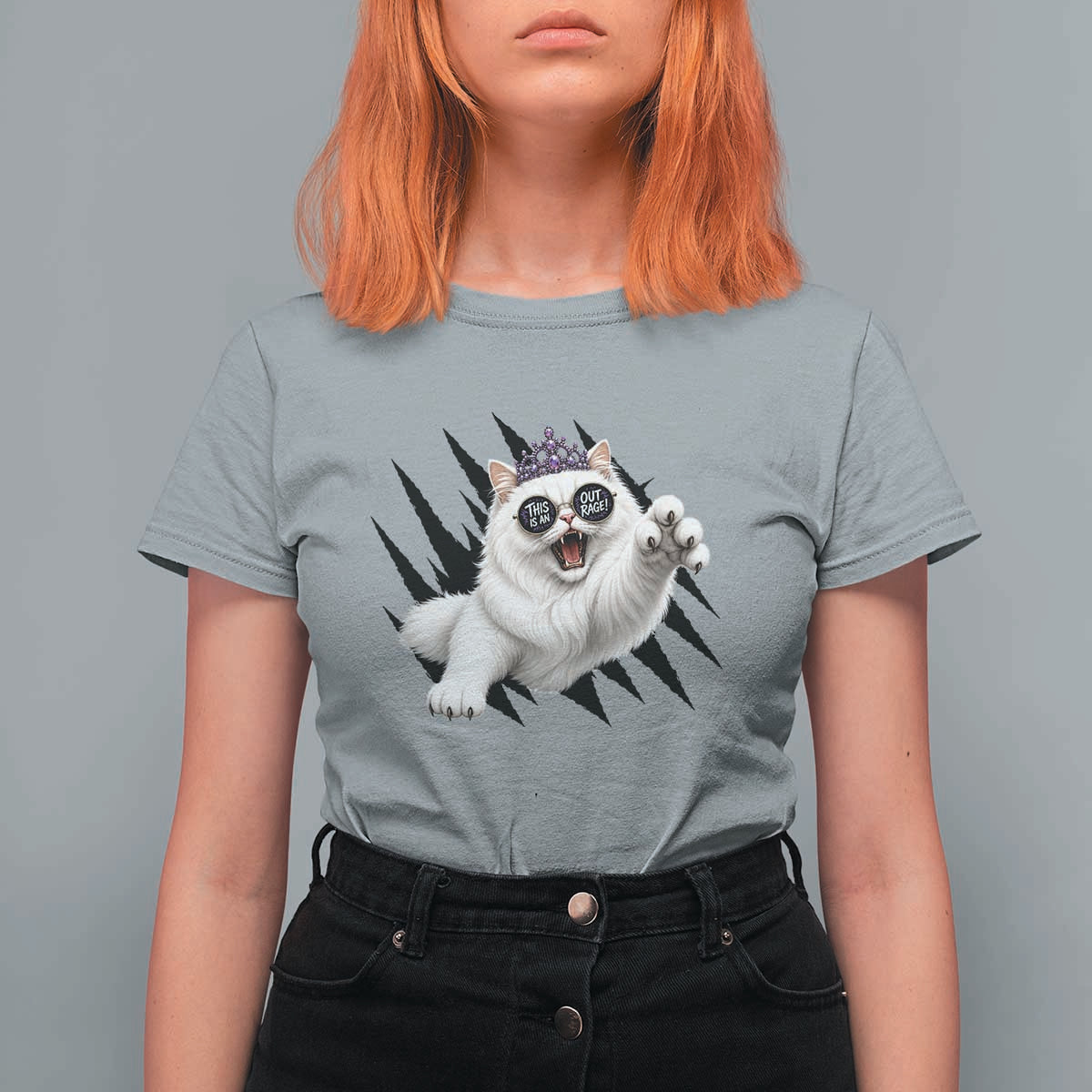Funny Princess Cat With Featuring Scratch Effect Printed T Shirt For Women This Is An Outrage