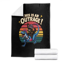 This Is An Outrage Cat Riding Dinosaur Throw Blanket Sci-Fi Book Lover Gift