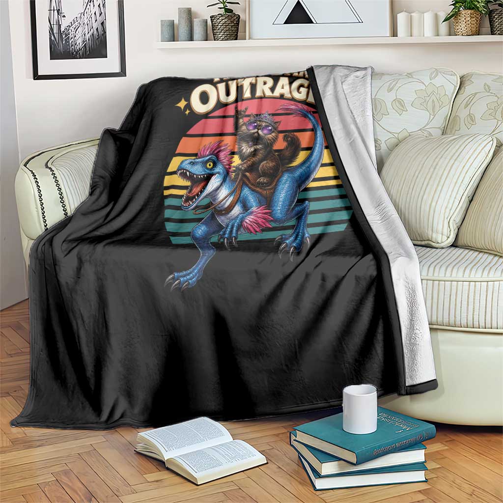 This Is An Outrage Cat Riding Dinosaur Throw Blanket Sci-Fi Book Lover Gift