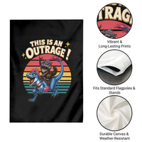 This Is An Outrage Cat Riding Dinosaur Garden Flag Sci-Fi Book Lover Gift