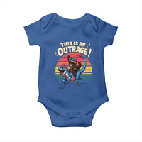 This Is An Outrage Cat Riding Dinosaur Baby Onesie Sci-Fi Book Lover Gift