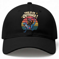 This Is An Outrage Cat Riding Dinosaur Baseball Cap Sci-Fi Book Lover Gift