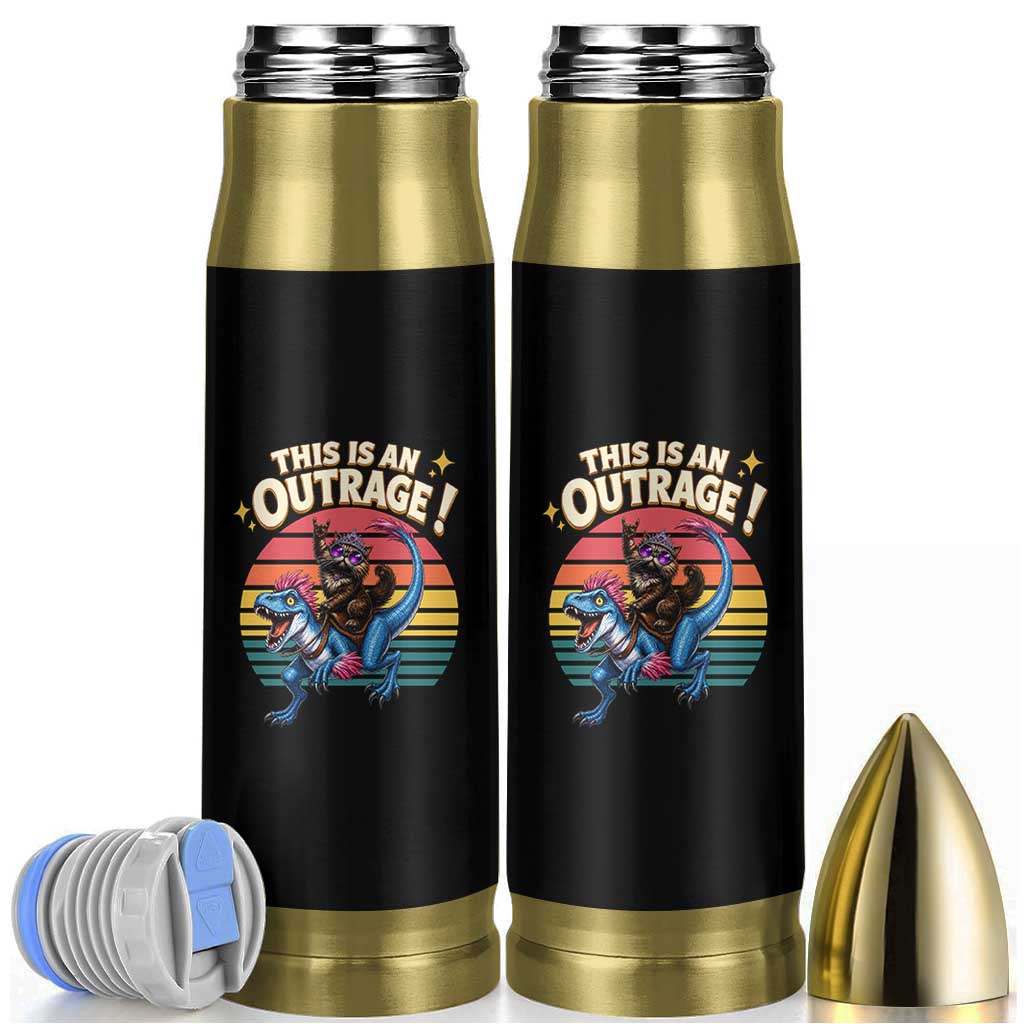 This Is An Outrage Cat Riding Dinosaur Bullet Tumbler Sci-Fi Book Lover Gift