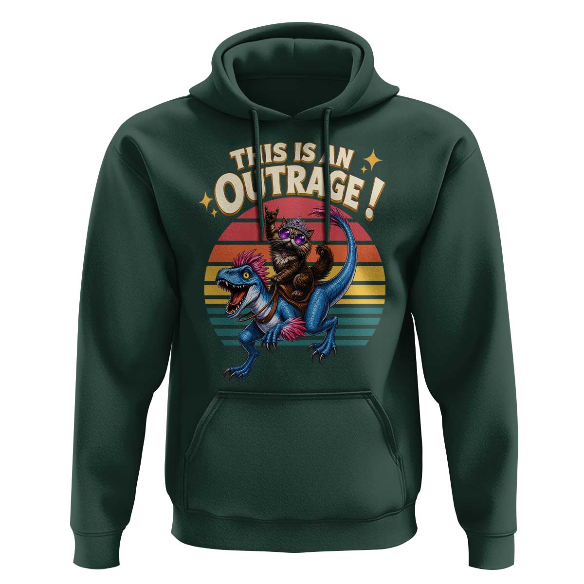 This Is An Outrage Cat Riding Dinosaur Hoodie Sci-Fi Book Lover Gift