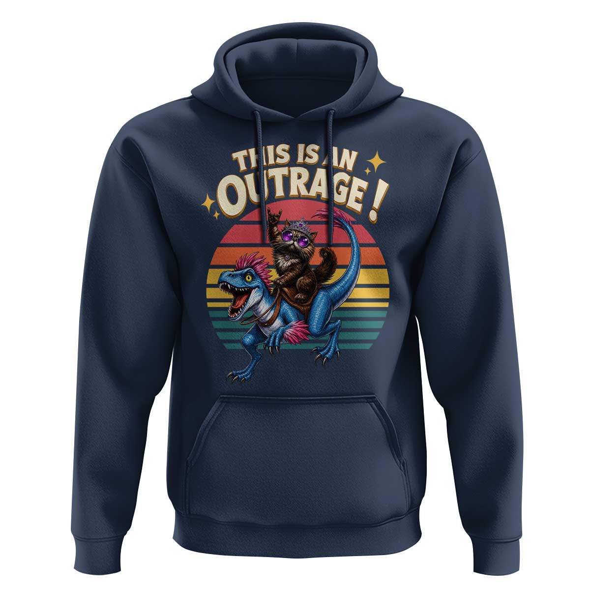 This Is An Outrage Cat Riding Dinosaur Hoodie Sci-Fi Book Lover Gift