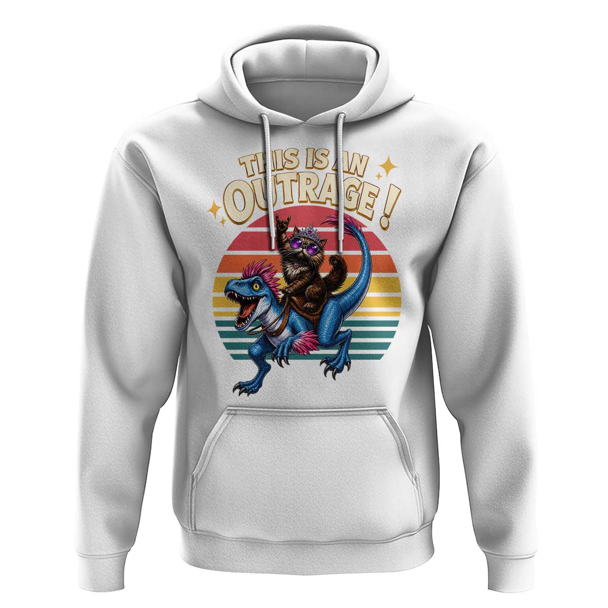 This Is An Outrage Cat Riding Dinosaur Hoodie Sci-Fi Book Lover Gift