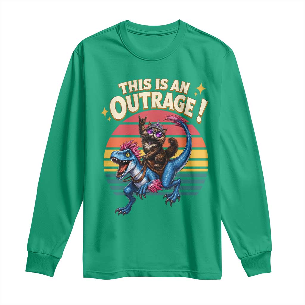 This Is An Outrage Cat Riding Dinosaur Long Sleeve Shirt Sci-Fi Book Lover Gift