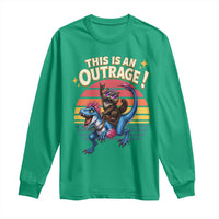 This Is An Outrage Cat Riding Dinosaur Long Sleeve Shirt Sci-Fi Book Lover Gift