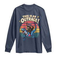 This Is An Outrage Cat Riding Dinosaur Long Sleeve Shirt Sci-Fi Book Lover Gift