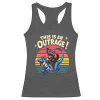 This Is An Outrage Cat Riding Dinosaur Racerback Tank Top Sci-Fi Book Lover Gift