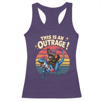 This Is An Outrage Cat Riding Dinosaur Racerback Tank Top Sci-Fi Book Lover Gift