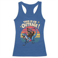 This Is An Outrage Cat Riding Dinosaur Racerback Tank Top Sci-Fi Book Lover Gift