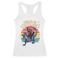This Is An Outrage Cat Riding Dinosaur Racerback Tank Top Sci-Fi Book Lover Gift