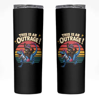 This Is An Outrage Cat Riding Dinosaur Skinny Tumbler Sci-Fi Book Lover Gift